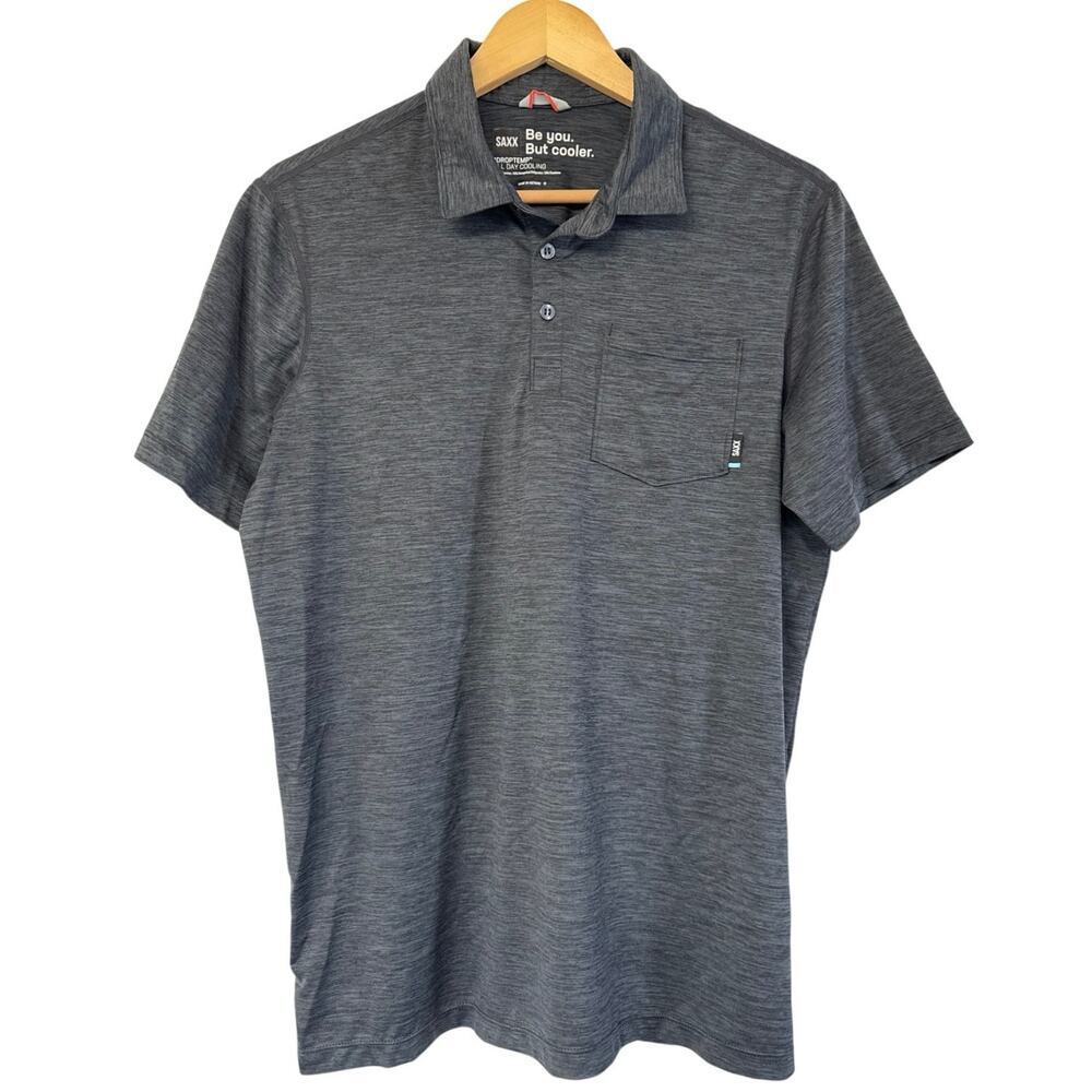 SAXX Droptemp All Day Cooling UPF Performance Polo Shirt Mens S Gray
